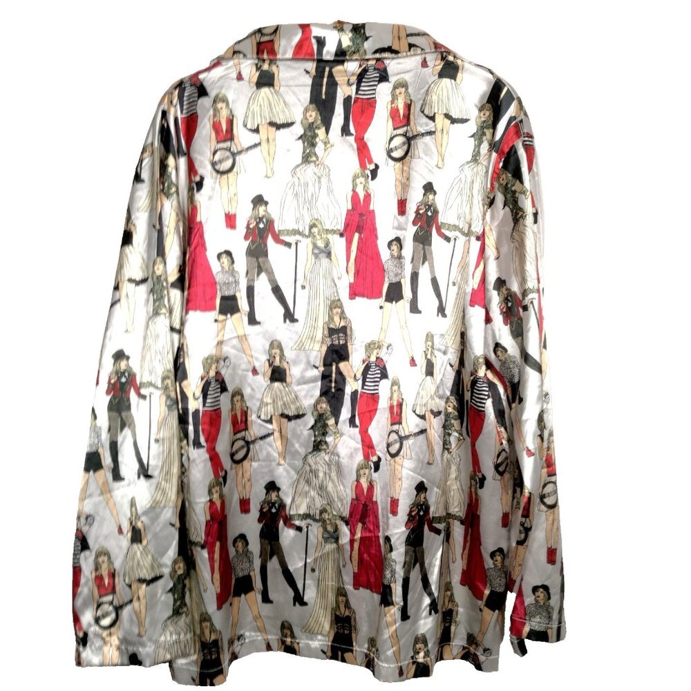 Taylor Swift Pajama Top Shirt Women Large Satin Long Sleeve Red Era Swiftie - Picture 2 of 16